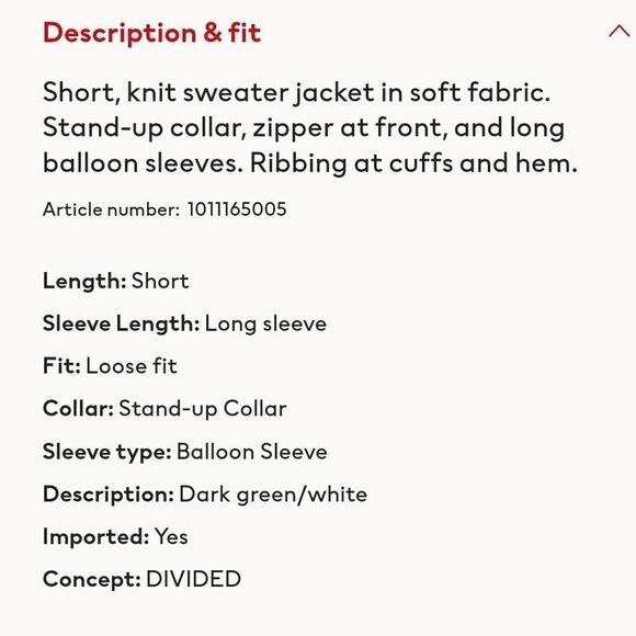 H&M Divided green zip front crop sweater jacket S - Picture 3 of 10